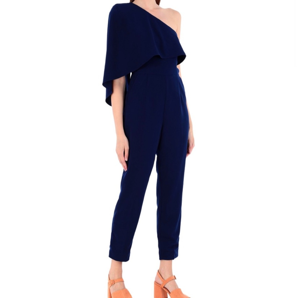 Lavish Alice one shoulder cape jumpsuit in navy